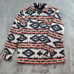 Original Deluxe Southwest Aztec Sherpa Fleece Mens L Jacket Black Beige Red NWT
